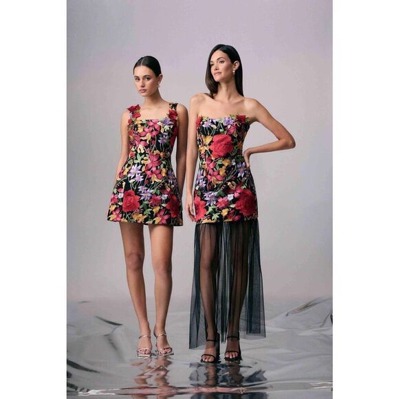 ELLIATT Talia Strapless Maxi Dress Black Floral Wedding Guest Dinner Size S NWT - Picture 1 of 8